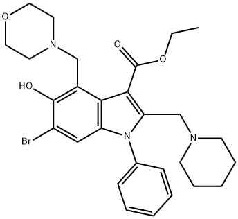 ethyl 6-bromo-5-hydroxy-4-(4-morpholinylmethyl)-1-phenyl-2-(1-piperidinylmethyl)-1H-indole-3-carboxylate 结构式