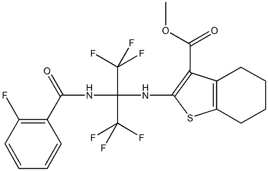 methyl 2-{[2,2,2-trifluoro-1-[(2-fluorobenzoyl)amino]-1-(trifluoromethyl)ethyl]amino}-4,5,6,7-tetrahydro-1-benzothiophene-3-carboxylate 结构式