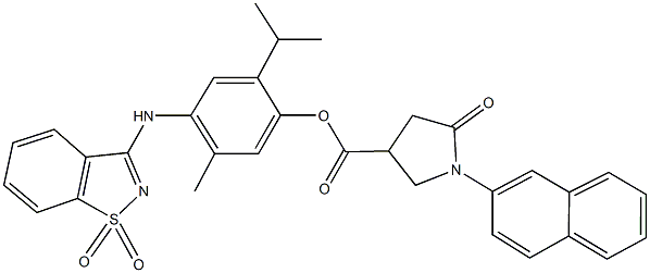 4-[(1,1-dioxido-1,2-benzisothiazol-3-yl)amino]-2-isopropyl-5-methylphenyl 1-(2-naphthyl)-5-oxo-3-pyrrolidinecarboxylate 结构式