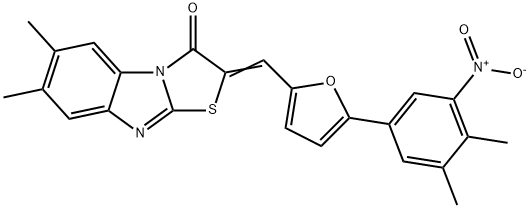 2-[(5-{3-nitro-4,5-dimethylphenyl}-2-furyl)methylene]-6,7-dimethyl[1,3]thiazolo[3,2-a]benzimidazol-3(2H)-one 结构式