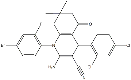 2-amino-1-(4-bromo-2-fluorophenyl)-4-(2,4-dichlorophenyl)-7,7-dimethyl-5-oxo-1,4,5,6,7,8-hexahydro-3-quinolinecarbonitrile 结构式