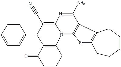 8-amino-4-oxo-5-phenyl-1,3,4,5,10,11,12,13-octahydro-2H,9H-cyclohepta[4',5']thieno[3',2':5,6]pyrimido[1,2-a]quinoline-6-carbonitrile 结构式