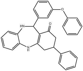 11-(3-phenoxyphenyl)-3-phenyl-2,3,4,5,10,11-hexahydro-1H-dibenzo[b,e][1,4]diazepin-1-one 结构式