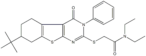 2-[(7-tert-butyl-4-oxo-3-phenyl-3,4,5,6,7,8-hexahydro[1]benzothieno[2,3-d]pyrimidin-2-yl)sulfanyl]-N,N-diethylacetamide 结构式