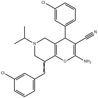 2-amino-8-(3-chlorobenzylidene)-4-(3-chlorophenyl)-6-isopropyl-5,6,7,8-tetrahydro-4H-pyrano[3,2-c]pyridine-3-carbonitrile 结构式