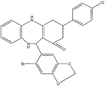 11-(6-bromo-1,3-benzodioxol-5-yl)-3-(4-chlorophenyl)-2,3,4,5,10,11-hexahydro-1H-dibenzo[b,e][1,4]diazepin-1-one 结构式