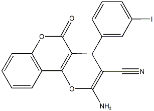 2-amino-4-(3-iodophenyl)-5-oxo-4H,5H-pyrano[3,2-c]chromene-3-carbonitrile 结构式