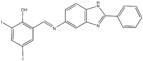 2,4-diiodo-6-{[(2-phenyl-1H-benzimidazol-5-yl)imino]methyl}phenol 结构式