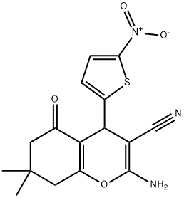 2-amino-4-{5-nitro-2-thienyl}-7,7-dimethyl-5-oxo-5,6,7,8-tetrahydro-4H-chromene-3-carbonitrile 结构式