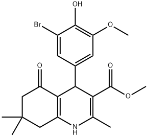 methyl 4-(3-bromo-4-hydroxy-5-methoxyphenyl)-2,7,7-trimethyl-5-oxo-1,4,5,6,7,8-hexahydro-3-quinolinecarboxylate 结构式