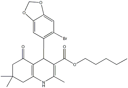 pentyl 4-(6-bromo-1,3-benzodioxol-5-yl)-2,7,7-trimethyl-5-oxo-1,4,5,6,7,8-hexahydroquinoline-3-carboxylate 结构式