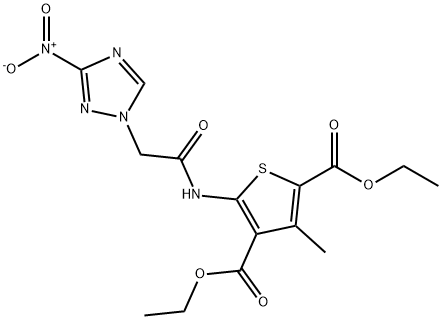 diethyl 5-[({3-nitro-1H-1,2,4-triazol-1-yl}acetyl)amino]-3-methyl-2,4-thiophenedicarboxylate 结构式