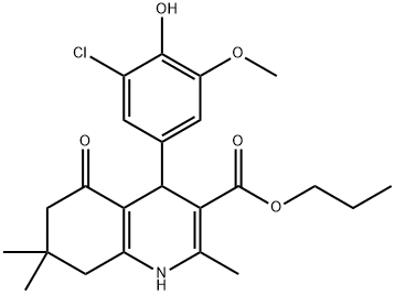 propyl 4-[3-chloro-4-hydroxy-5-(methyloxy)phenyl]-2,7,7-trimethyl-5-oxo-1,4,5,6,7,8-hexahydroquinoline-3-carboxylate 结构式