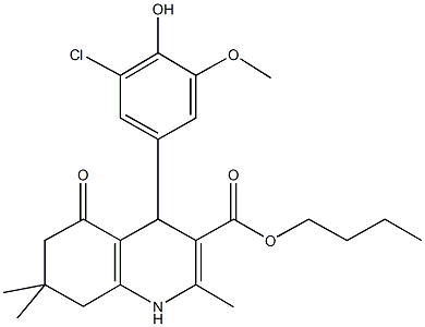 butyl 4-[3-chloro-4-hydroxy-5-(methyloxy)phenyl]-2,7,7-trimethyl-5-oxo-1,4,5,6,7,8-hexahydroquinoline-3-carboxylate 结构式