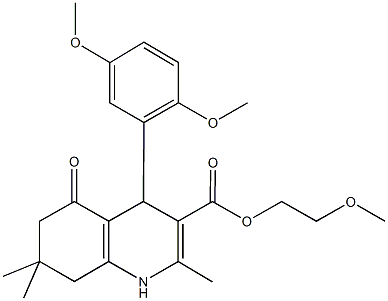 2-methoxyethyl 4-(2,5-dimethoxyphenyl)-2,7,7-trimethyl-5-oxo-1,4,5,6,7,8-hexahydroquinoline-3-carboxylate 结构式