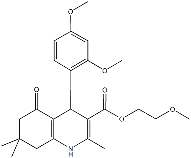 2-methoxyethyl 4-(2,4-dimethoxyphenyl)-2,7,7-trimethyl-5-oxo-1,4,5,6,7,8-hexahydroquinoline-3-carboxylate 结构式