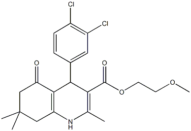 2-methoxyethyl 4-(3,4-dichlorophenyl)-2,7,7-trimethyl-5-oxo-1,4,5,6,7,8-hexahydroquinoline-3-carboxylate 结构式