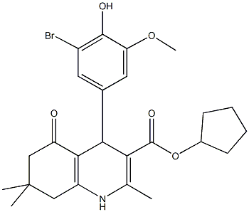 cyclopentyl 4-[3-bromo-4-hydroxy-5-(methyloxy)phenyl]-2,7,7-trimethyl-5-oxo-1,4,5,6,7,8-hexahydroquinoline-3-carboxylate 结构式