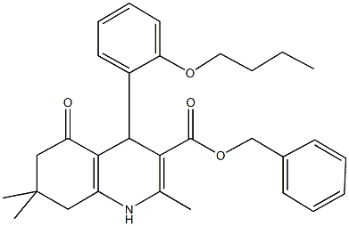 phenylmethyl 4-[2-(butyloxy)phenyl]-2,7,7-trimethyl-5-oxo-1,4,5,6,7,8-hexahydroquinoline-3-carboxylate 结构式