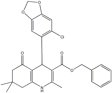 benzyl 4-(6-chloro-1,3-benzodioxol-5-yl)-2,7,7-trimethyl-5-oxo-1,4,5,6,7,8-hexahydro-3-quinolinecarboxylate 结构式
