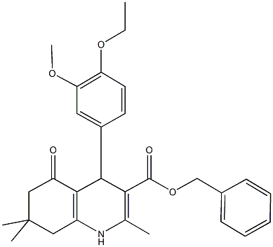 benzyl 4-(4-ethoxy-3-methoxyphenyl)-2,7,7-trimethyl-5-oxo-1,4,5,6,7,8-hexahydro-3-quinolinecarboxylate 结构式