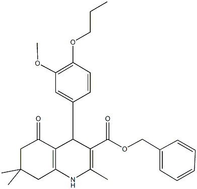 benzyl 4-(3-methoxy-4-propoxyphenyl)-2,7,7-trimethyl-5-oxo-1,4,5,6,7,8-hexahydro-3-quinolinecarboxylate 结构式