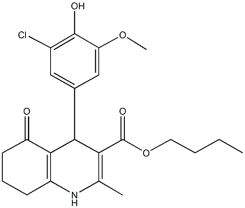 butyl 4-(3-chloro-4-hydroxy-5-methoxyphenyl)-2-methyl-5-oxo-1,4,5,6,7,8-hexahydro-3-quinolinecarboxylate 结构式