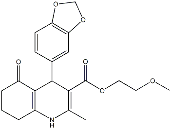 2-methoxyethyl 4-(1,3-benzodioxol-5-yl)-2-methyl-5-oxo-1,4,5,6,7,8-hexahydroquinoline-3-carboxylate 结构式