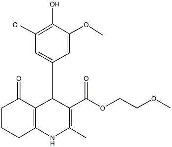 2-methoxyethyl 4-(3-chloro-4-hydroxy-5-methoxyphenyl)-2-methyl-5-oxo-1,4,5,6,7,8-hexahydro-3-quinolinecarboxylate 结构式