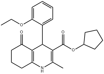 cyclopentyl 4-[2-(ethyloxy)phenyl]-2-methyl-5-oxo-1,4,5,6,7,8-hexahydroquinoline-3-carboxylate 结构式