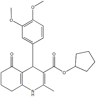 cyclopentyl 4-[3,4-bis(methyloxy)phenyl]-2-methyl-5-oxo-1,4,5,6,7,8-hexahydroquinoline-3-carboxylate 结构式