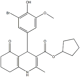 cyclopentyl 4-[3-bromo-4-hydroxy-5-(methyloxy)phenyl]-2-methyl-5-oxo-1,4,5,6,7,8-hexahydroquinoline-3-carboxylate 结构式