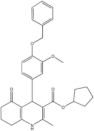 cyclopentyl 4-[4-(benzyloxy)-3-methoxyphenyl]-2-methyl-5-oxo-1,4,5,6,7,8-hexahydro-3-quinolinecarboxylate 结构式