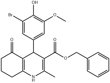 phenylmethyl 4-[3-bromo-4-hydroxy-5-(methyloxy)phenyl]-2-methyl-5-oxo-1,4,5,6,7,8-hexahydroquinoline-3-carboxylate 结构式