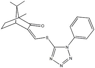 1,7,7-trimethyl-3-{[(1-phenyl-1H-tetraazol-5-yl)sulfanyl]methylene}bicyclo[2.2.1]heptan-2-one 结构式