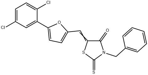 3-benzyl-5-{[5-(2,5-dichlorophenyl)-2-furyl]methylene}-2-thioxo-1,3-thiazolidin-4-one 结构式