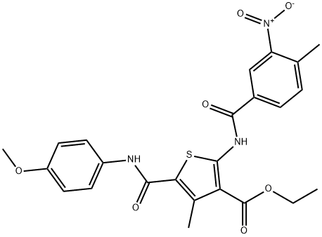 ethyl 2-({3-nitro-4-methylbenzoyl}amino)-5-[(4-methoxyanilino)carbonyl]-4-methyl-3-thiophenecarboxylate 结构式