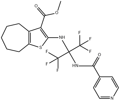 methyl 2-{[2,2,2-trifluoro-1-(isonicotinoylamino)-1-(trifluoromethyl)ethyl]amino}-5,6,7,8-tetrahydro-4H-cyclohepta[b]thiophene-3-carboxylate 结构式