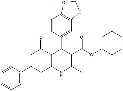 cyclohexyl 4-(1,3-benzodioxol-5-yl)-2-methyl-5-oxo-7-phenyl-1,4,5,6,7,8-hexahydro-3-quinolinecarboxylate 结构式