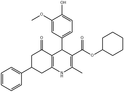 cyclohexyl 4-(4-hydroxy-3-methoxyphenyl)-2-methyl-5-oxo-7-phenyl-1,4,5,6,7,8-hexahydroquinoline-3-carboxylate 结构式