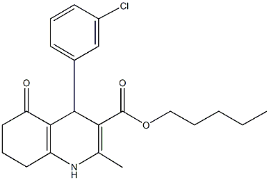 pentyl 4-(3-chlorophenyl)-2-methyl-5-oxo-1,4,5,6,7,8-hexahydro-3-quinolinecarboxylate 结构式