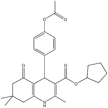 cyclopentyl 4-[4-(acetyloxy)phenyl]-2,7,7-trimethyl-5-oxo-1,4,5,6,7,8-hexahydroquinoline-3-carboxylate 结构式