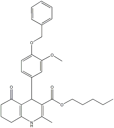 pentyl 4-[4-(benzyloxy)-3-methoxyphenyl]-2-methyl-5-oxo-1,4,5,6,7,8-hexahydro-3-quinolinecarboxylate 结构式