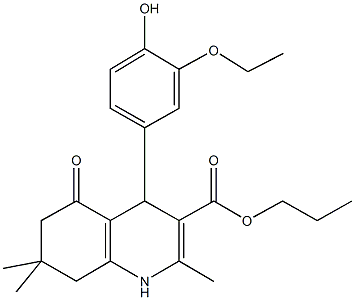 propyl 4-[3-(ethyloxy)-4-hydroxyphenyl]-2,7,7-trimethyl-5-oxo-1,4,5,6,7,8-hexahydroquinoline-3-carboxylate 结构式