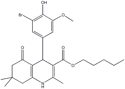 pentyl 4-[3-bromo-4-hydroxy-5-(methyloxy)phenyl]-2,7,7-trimethyl-5-oxo-1,4,5,6,7,8-hexahydroquinoline-3-carboxylate 结构式