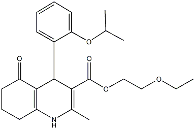 2-(ethyloxy)ethyl 2-methyl-4-{2-[(1-methylethyl)oxy]phenyl}-5-oxo-1,4,5,6,7,8-hexahydroquinoline-3-carboxylate 结构式