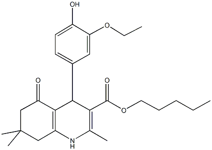 pentyl 4-[3-(ethyloxy)-4-hydroxyphenyl]-2,7,7-trimethyl-5-oxo-1,4,5,6,7,8-hexahydroquinoline-3-carboxylate 结构式