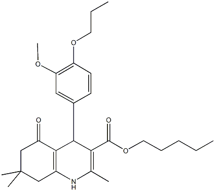 pentyl 2,7,7-trimethyl-4-[3-(methyloxy)-4-(propyloxy)phenyl]-5-oxo-1,4,5,6,7,8-hexahydroquinoline-3-carboxylate 结构式