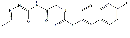 2-[5-(4-chlorobenzylidene)-4-oxo-2-thioxo-1,3-thiazolidin-3-yl]-N-(5-ethyl-1,3,4-thiadiazol-2-yl)acetamide 结构式