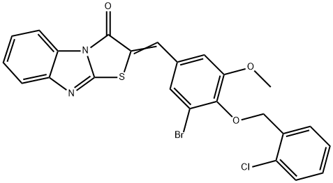 2-{3-bromo-4-[(2-chlorobenzyl)oxy]-5-methoxybenzylidene}[1,3]thiazolo[3,2-a]benzimidazol-3(2H)-one 结构式